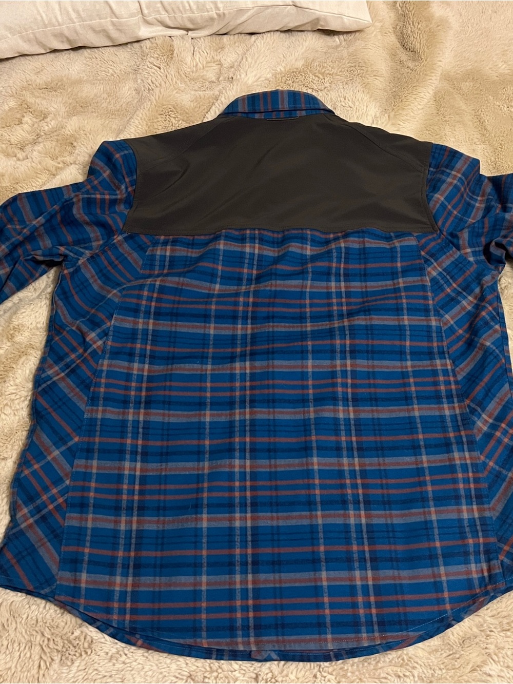 REI Blue and Rust Plaid Button-Down Shirt with Black Yoke - Picture 9 of 11